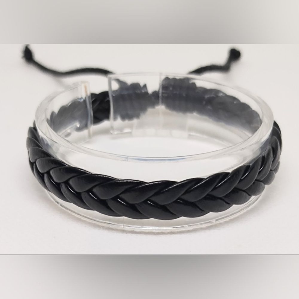 Men's bracelet leather braided black new e38‎
